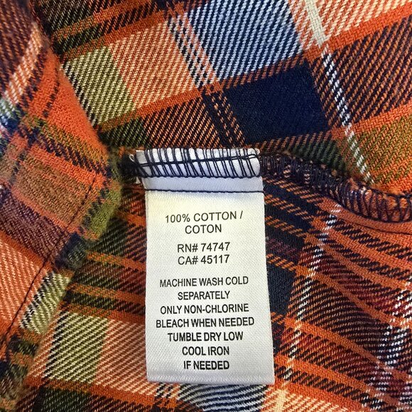 NATURAL REFLECTIONS 100% COTTON PLAID LONG SLEEVE SHIRT SIZE LARGE ORANGE BLUE - Picture 8 of 9
